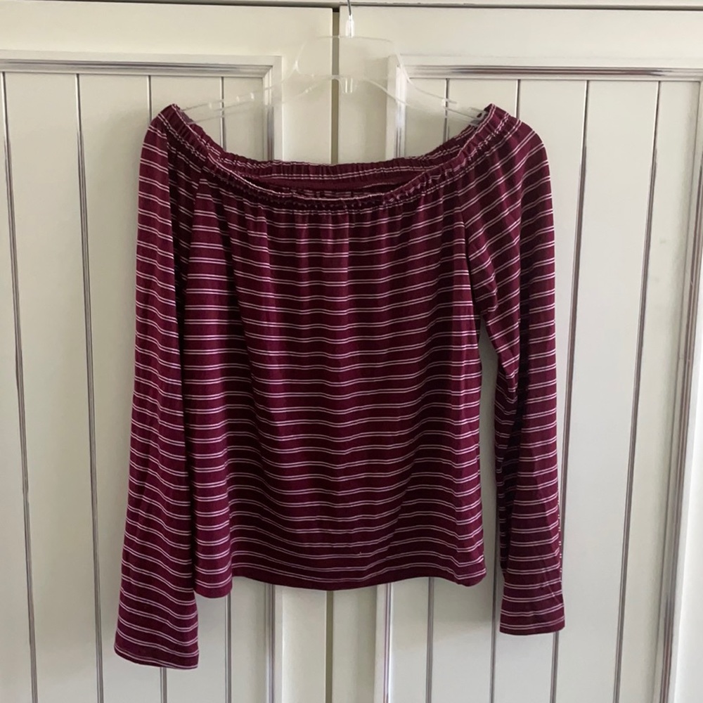 Striped off the shoulder flowey long sleeve